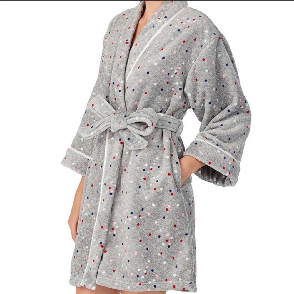 Kate spade Grey Multi Dot Fleece Tie Robe NWT XS/S - Picture 4 of 10